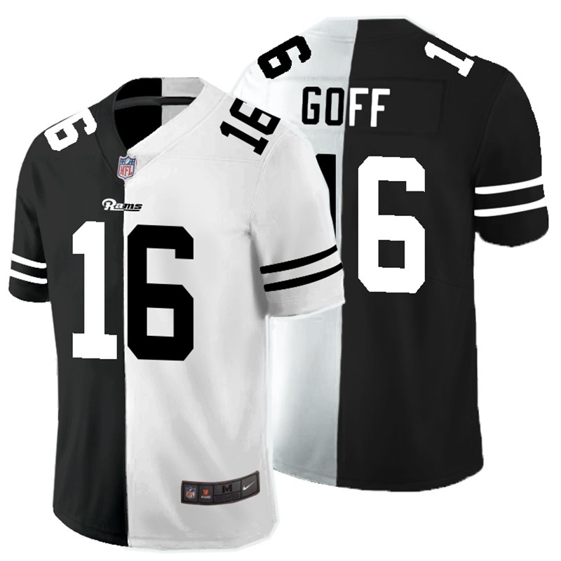 Men's Los Angeles Rams #16 Jared Goff Black & White NFL Split Limited Stitched Jersey